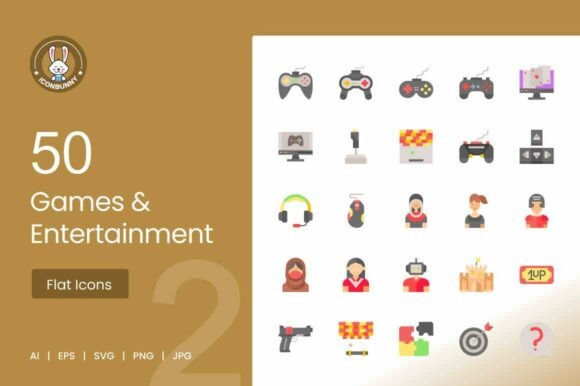 50 Games Entertainment Flat Multicolor Icons & Graphics