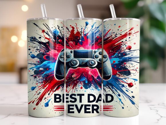 Best Dad Ever Gaming 20 Oz Tumbler Wrap: Graphics for Tumbler Wraps