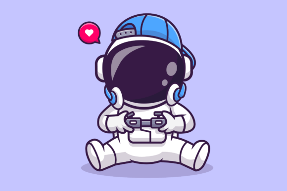 Cute Astronaut Gaming Cartoon Graphics & Illustrations