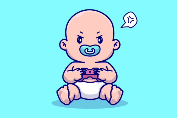 Cute Baby Gaming Cartoon Illustration for Graphics
