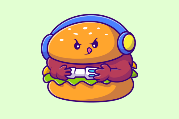 Cute Burger Gaming Illustration for Graphics