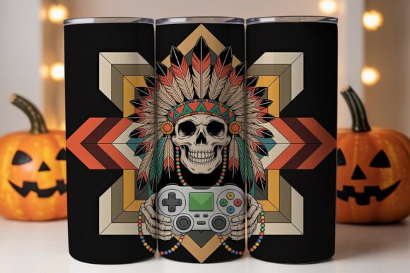Gaming Skull Headdress: Bold Graphics for Tumbler Wraps