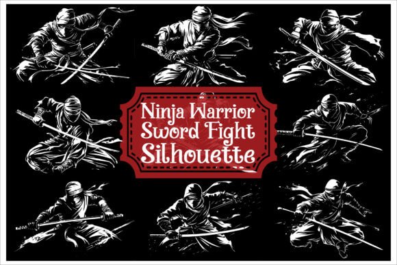 Katana Ninja Battle Silhouette Set Graphics