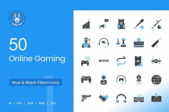 Online Gaming Blue Black Icons: Graphics for Sellers