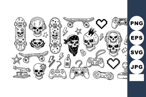 Skull & Controller Graphics: Edgy Illustrations for Crafters