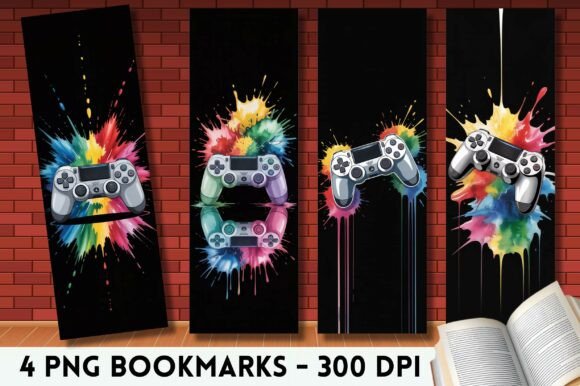 Vibrant Paint Gaming Controller Bookmark: Graphics & Print Templates